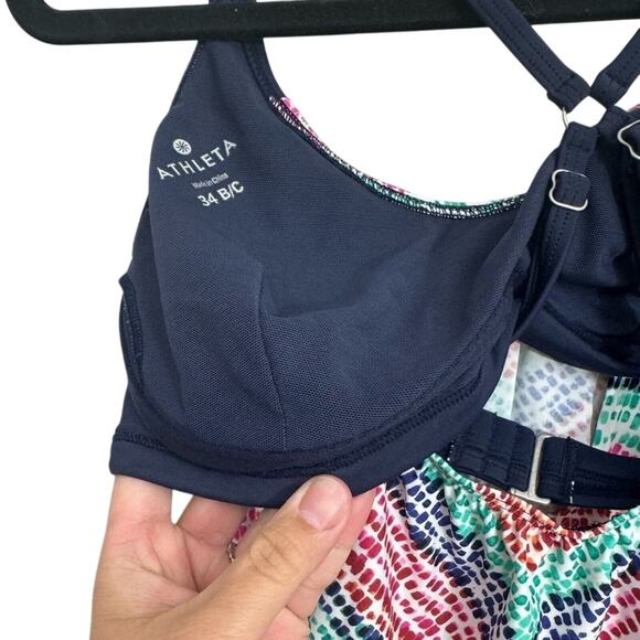 Athleta Moxie Tankini Swim Top Women’s 34 B/C Multicolor Pink Blue Blouson - Picture 5 of 7